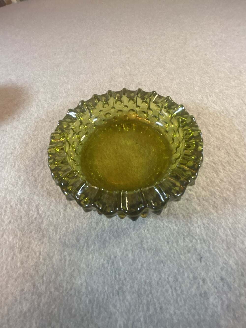 Vintage Olive Green Indiana Glass Hobnail Ashtray
